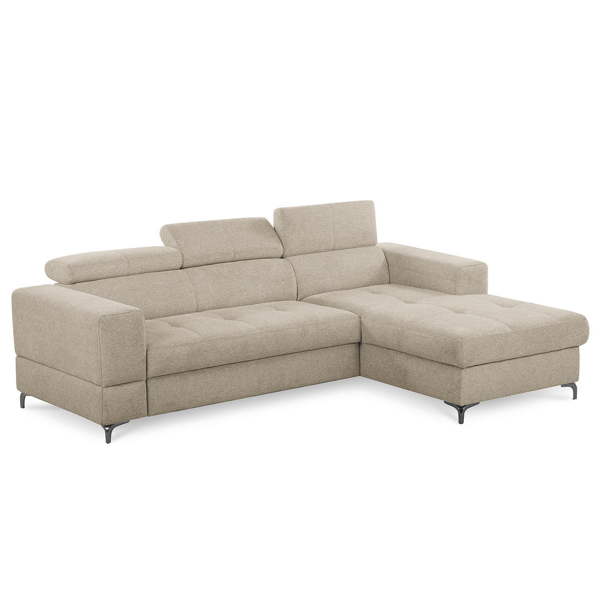 ECKSOFA TORINO Taupe Chenille Bettkasten, Kopfteilverstellung  - Taupe/Schwarzchrom, Design, Textil/Metall (247/173cm) - Livetastic