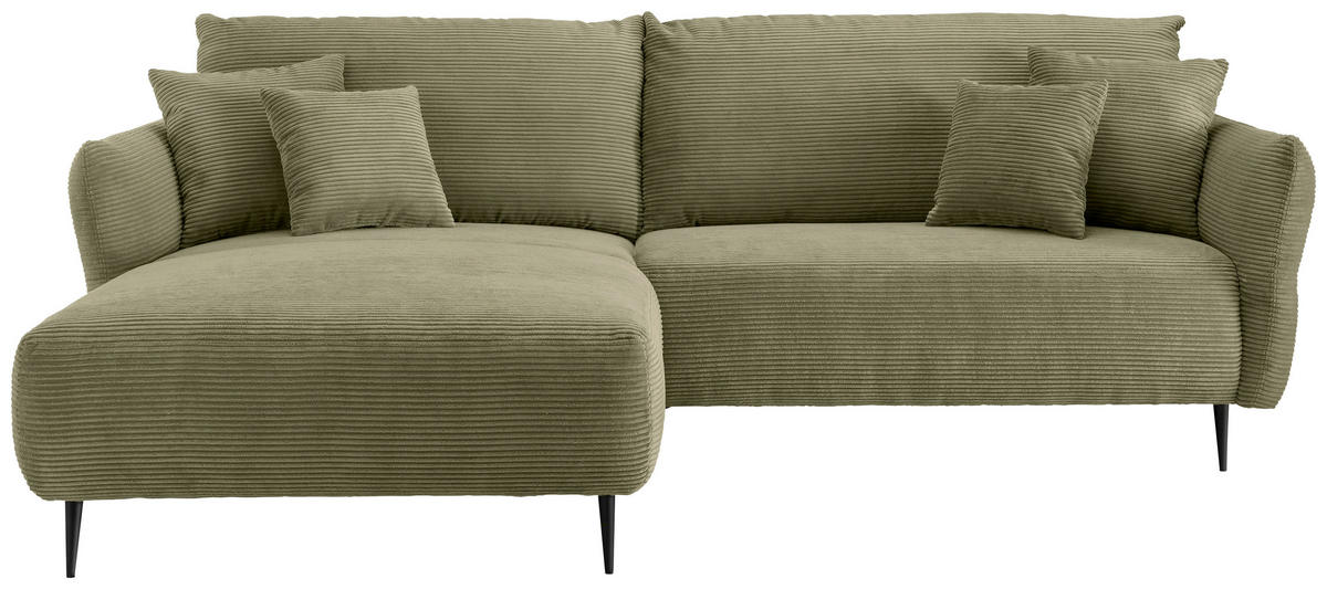 Wohnlandschaft in Cord Olivgrün  - Schwarz/Olivgrün, Design, Textil/Metall (178/264cm) - Livetastic