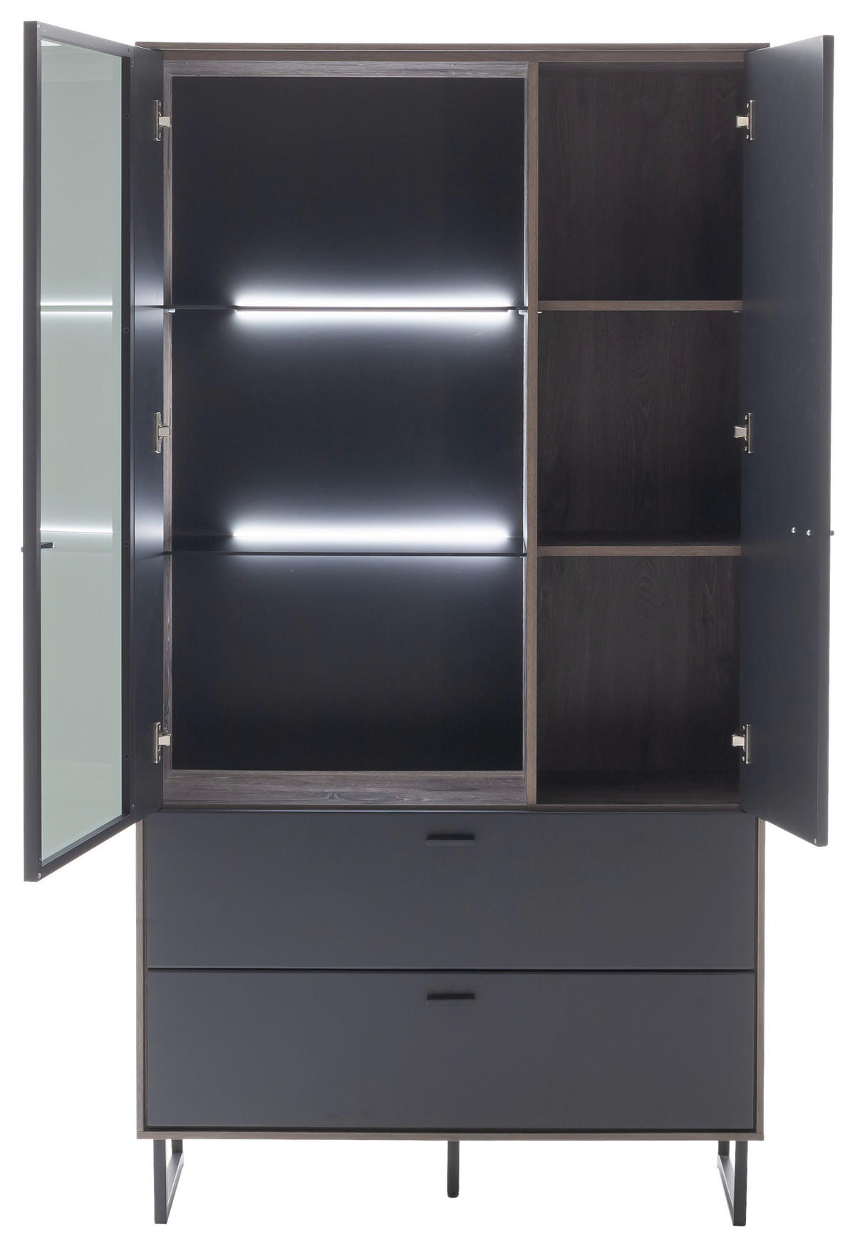 VITRINE in furniert Eiche Schwarz, Eichefarben  - Eichefarben/Anthrazit, Design, Glas/Holz (98/185/37cm) - MID.YOU