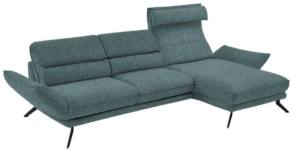 ECKSOFA in Velours Opal  - Opal/Schwarz, Design, Textil/Metall (283/153cm) - Valdera