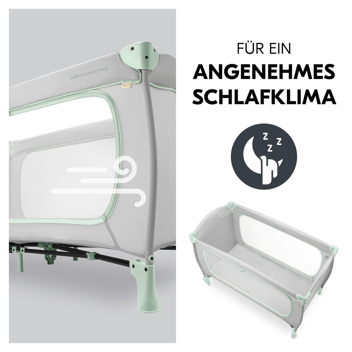 REISEBETT Sleep N Play Go Plus Mintgrün, Greige  - Greige/Mintgrün, Basics, Kunststoff/Textil (69/82/125cm) - Hauck