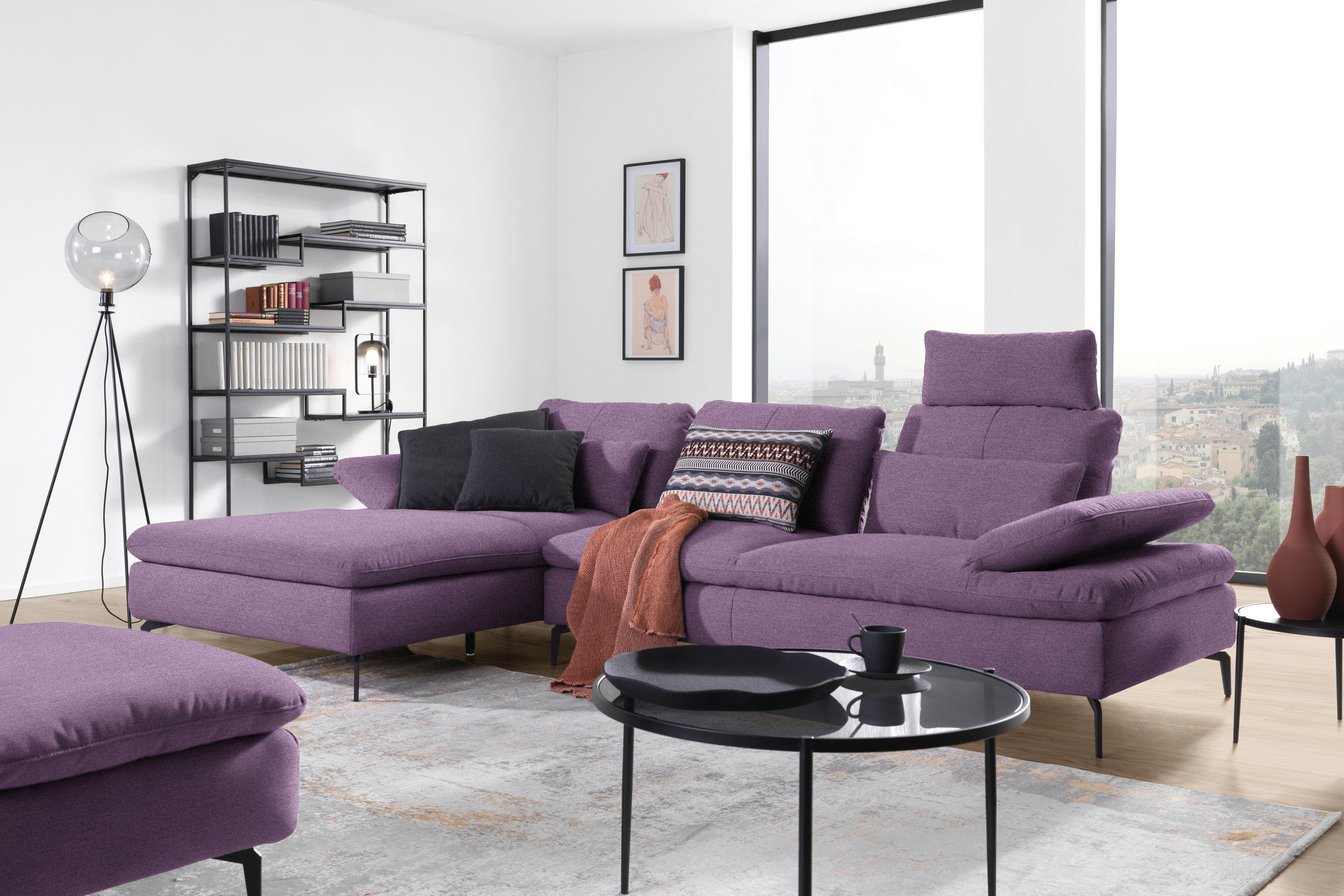 ECKSOFA in Webstoff Lila  179/301 cm  - Lila/Schwarz, Design, Textil/Metall (179/301cm) - Chilliano