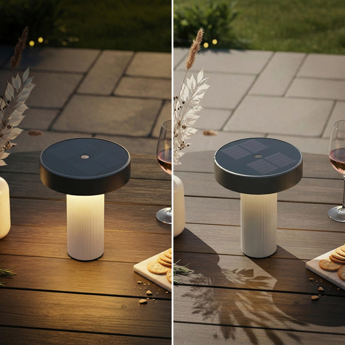 AKKU-TISCHLEUCHTE 16/20 cm  - Anthrazit/Beige, Design, Kunststoff (16/20cm)