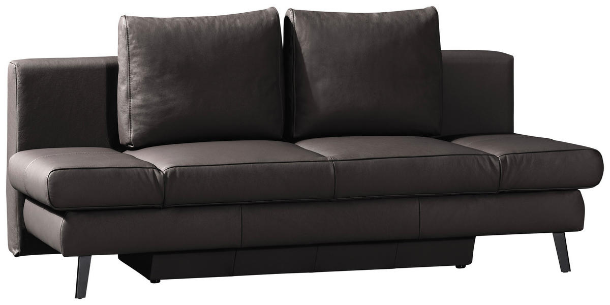 CANAPÉ-LIT cuir véritable marron foncé  - noir/marron foncé, Design, cuir/métal (200/85/90cm) - Novel