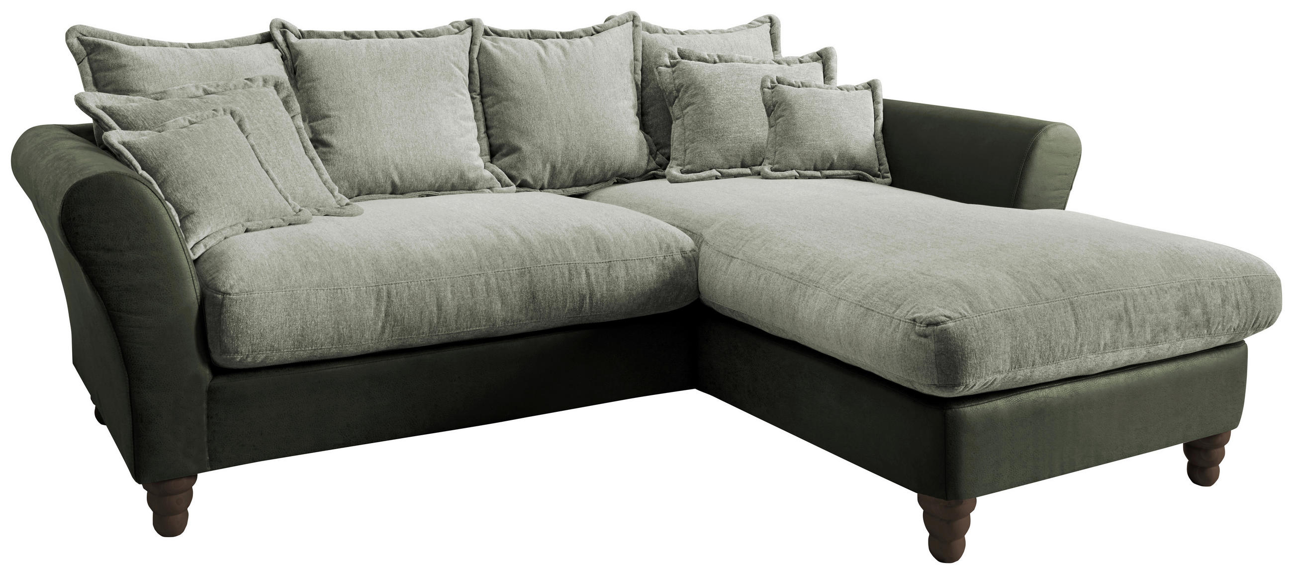 ECKSOFA Grün, Hellgrün Chenille, Mikrofaser - Wengefarben/Hellgrün, MODERN, Holz/Textil (255/203cm) - Livetastic
