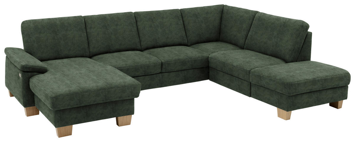 WOHNLANDSCHAFT in Velours Grün  - Eichefarben/Grün, KONVENTIONELL, Holz/Textil (167/316/235cm) - Beldomo System