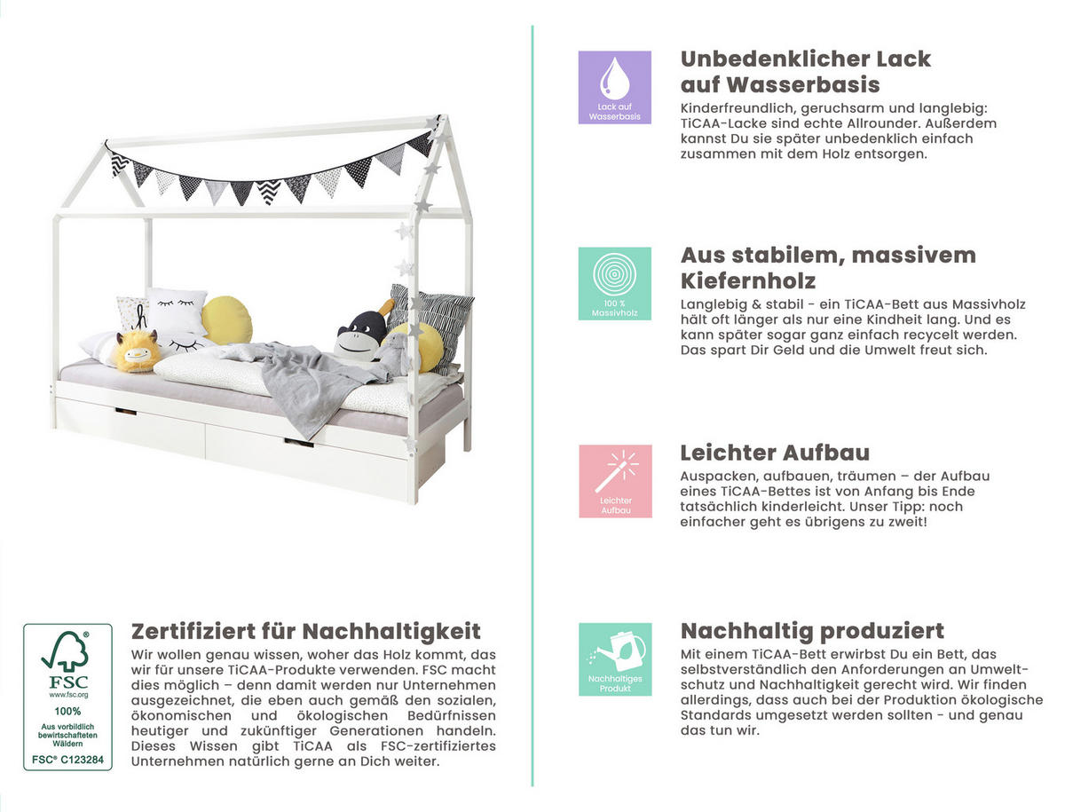 HAUSBETT 90/200 cm Weiss  - Weiss, Modern, Holz (90/200cm) - MID.YOU