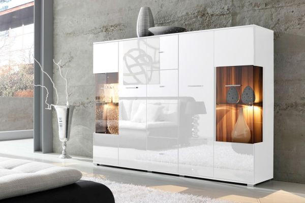 HIGHBOARD  in 188/133/37 cm  - Silberfarben/Weiß, Design, Glas/Holzwerkstoff (188/133/37cm) - Livetastic