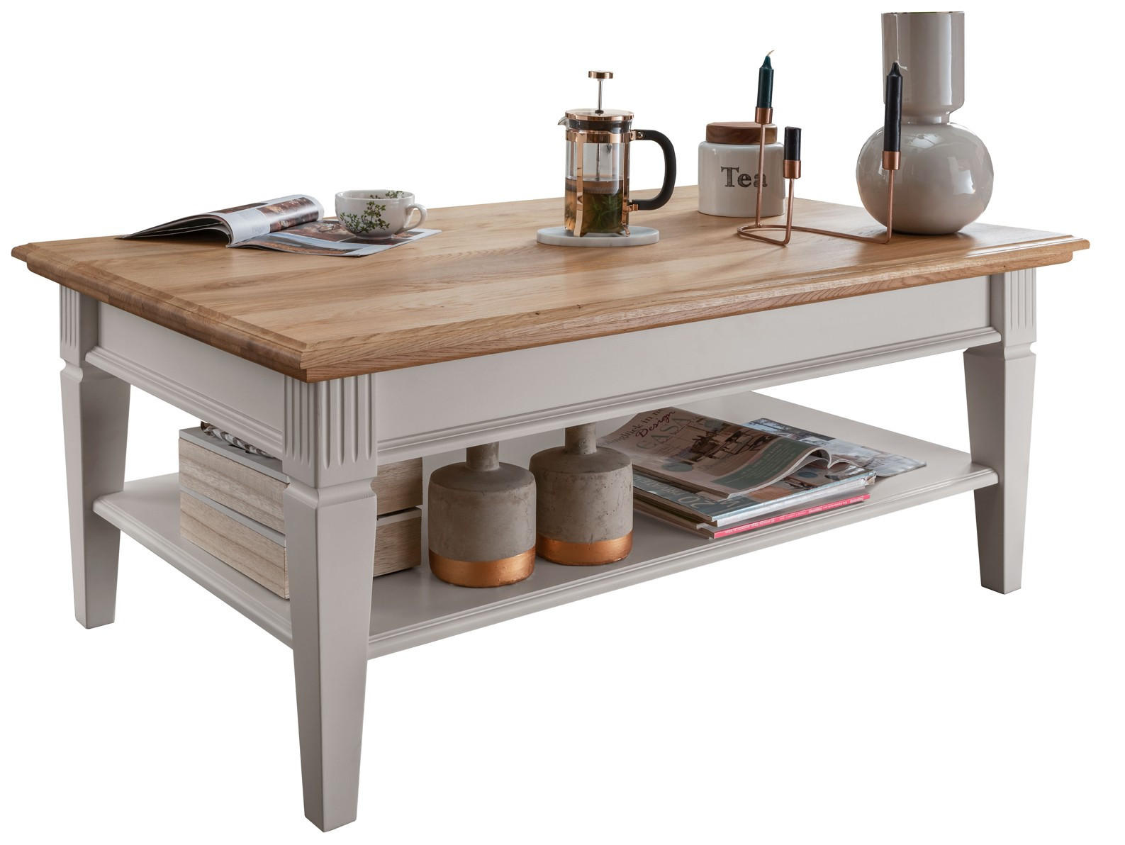 COUCHTISCH Kiefer massiv Weiß  - Weiß, Design, Holz (120/48/75cm) - Livetastic