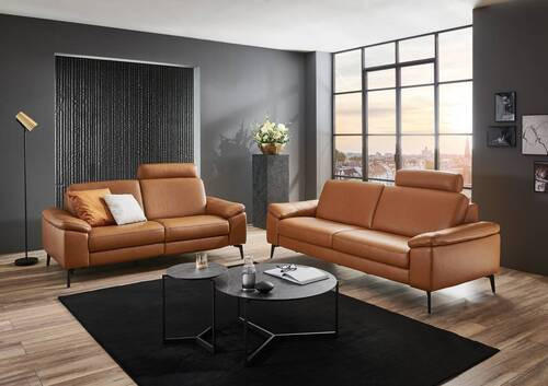 3-SITZER-SOFA Echtleder Cognac  - Cognac/Schwarz, Design, Leder/Metall (224/88/100cm) - Valdera