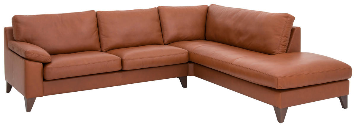 ECKSOFA in Echtleder Braun  260/225 cm  - Nussbaumfarben/Braun, Design, Leder/Holz (260/225cm) - Erpo
