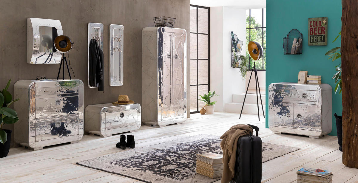 SCHUHSCHRANK Mangoholz massiv Silberfarben  - Silberfarben, Design, Holz/Holzwerkstoff (85/40/90cm) - MID.YOU