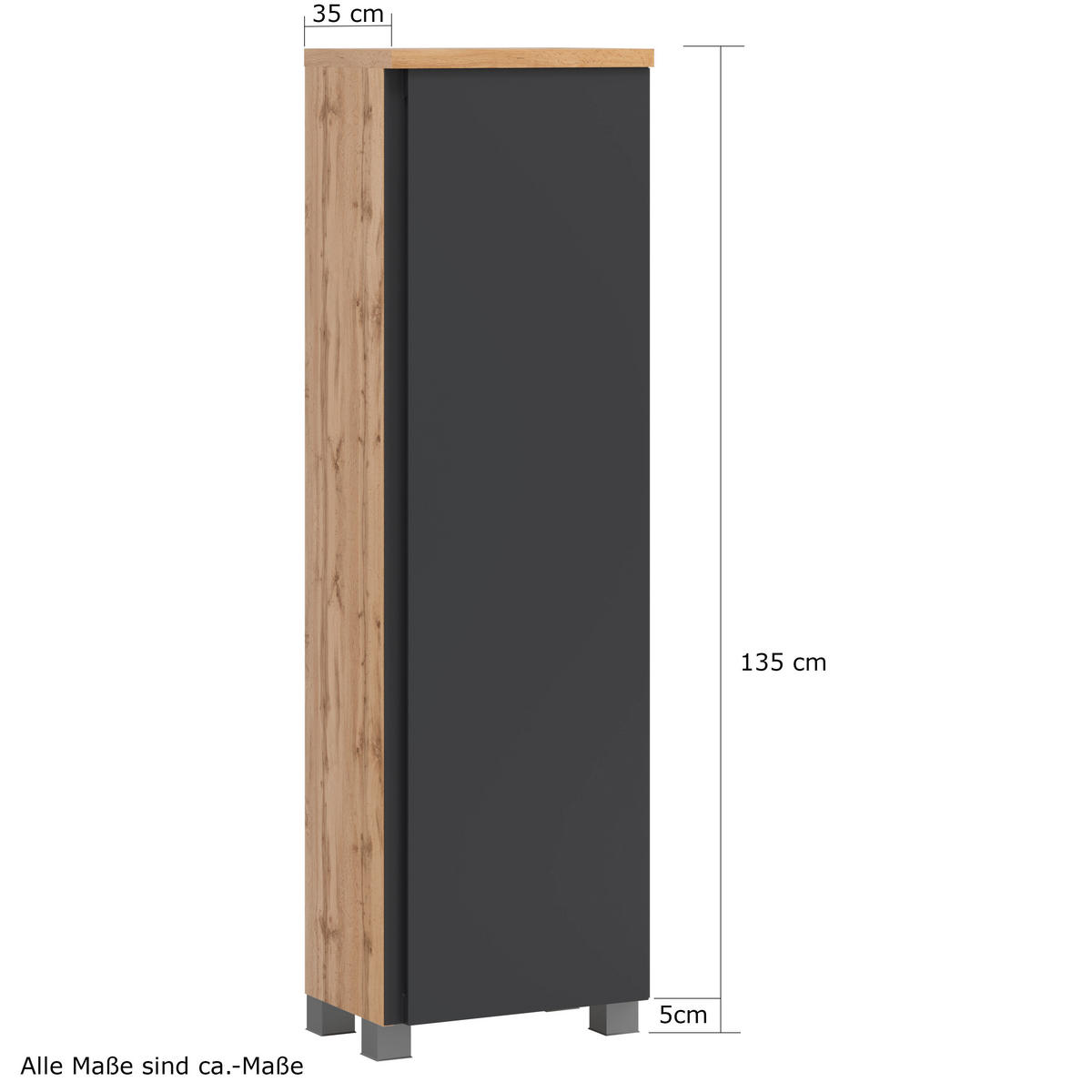 MIDISCHRANK 40/130/35 cm  - Eiche Wotan/Silberfarben, Modern, Holzwerkstoff/Kunststoff (40/130/35cm) - Held
