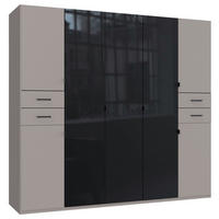 KLEIDERSCHRANK 225/208/58 cm,  in Grau, Schwarz, 7 Tür(en)  - Schwarz/Grau, KONVENTIONELL, Glas/Holzwerkstoff (225/208/58cm) - Boxxx