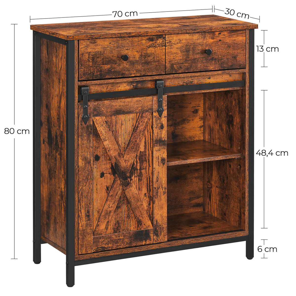 KOMMODE Braun, Schwarz  70/80/30 cm  - Schwarz/Braun, Natur, Holz/Holzwerkstoff (70/80/30cm) - Boxxx