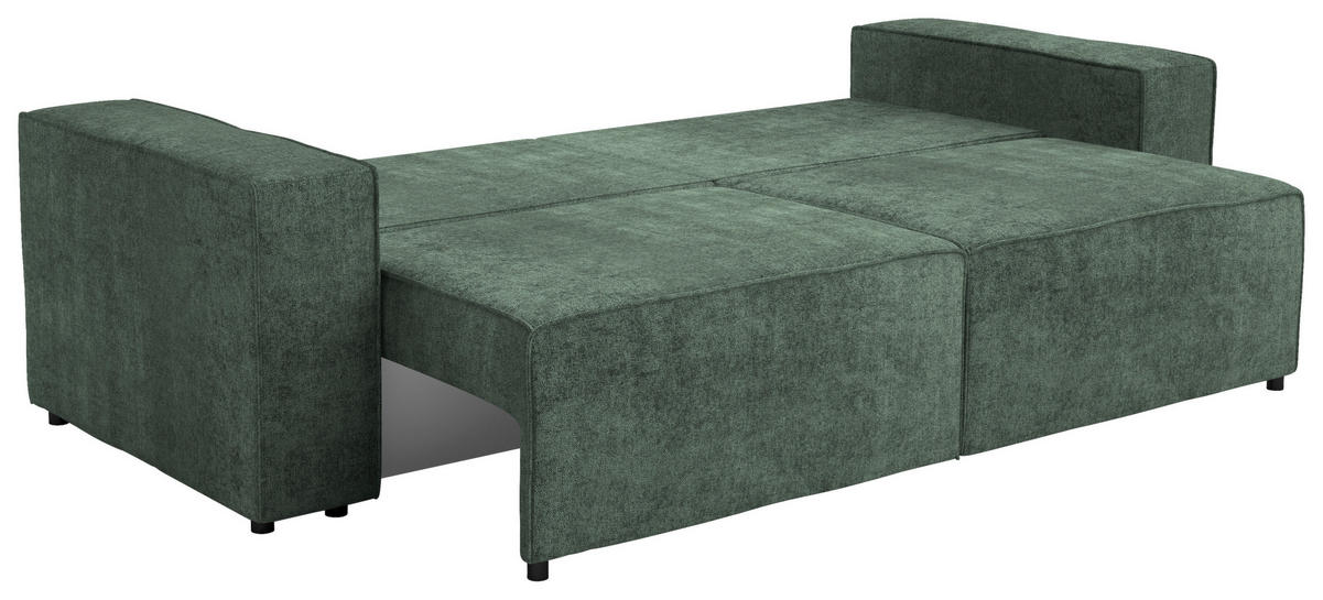 SCHLAFSOFA Webstoff Dunkelgrün  - Dunkelgrün/Schwarz, Design, Kunststoff/Textil (254/84/98cm) - Stylife