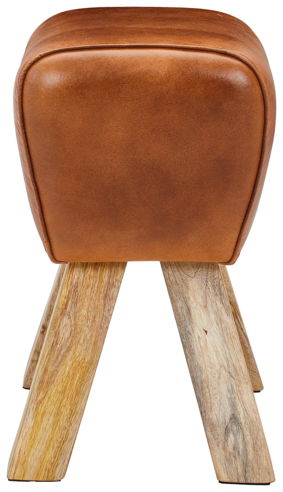 HOCKER Echtleder Mangoholz Braun  - Naturfarben/Braun, LIFESTYLE, Leder/Holz (42/45/35cm) - Livetastic