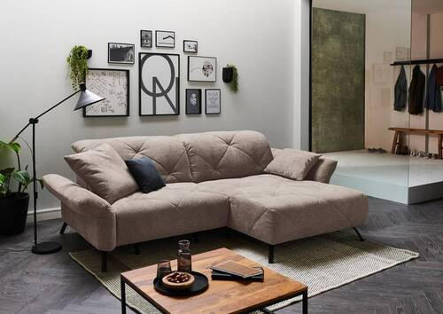 Thumbnail - Moderano Ecksofa Beach, Taupe, Textil, 2-Sitzer, Ottomane rechts, L-Form, 262x173 cm, Lederauswahl, Stoffauswahl, Rücken...