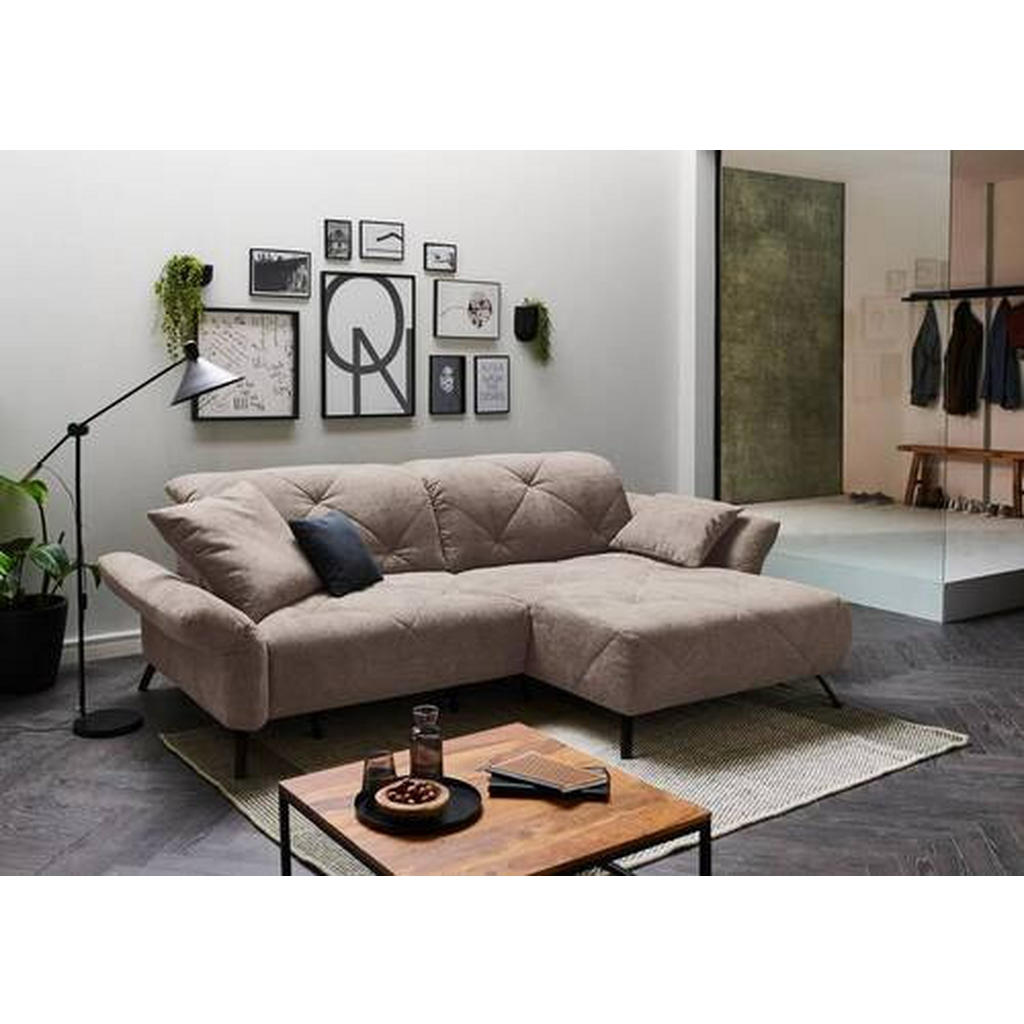 Thumbnail - Moderano Ecksofa Beach, Taupe, Textil, 2-Sitzer, Ottomane rechts, L-Form, 244x173 cm, Lederauswahl, Stoffauswahl, Rücken...