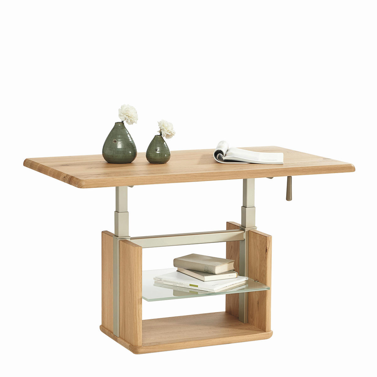 COUCHTISCH in Holz, Metall, Glas 110/65/50-69 cm  - Wildeiche, Design, Glas/Holz (110/65/50-69cm) - Linea Natura