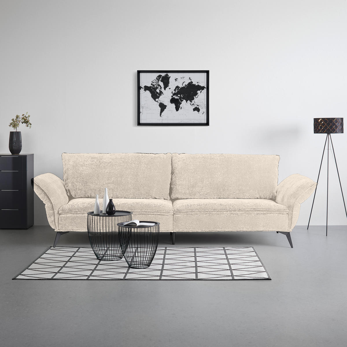 MEGASOFA Flachgewebe Beige  - Beige/Schwarz, Modern, Textil/Metall (272/87/107cm) - MID.YOU