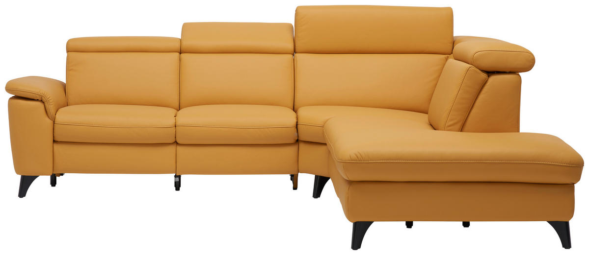 ECKSOFA in Echtleder Gelb  - Gelb/Schwarz, Design, Leder/Metall (285/239cm) - Cantus