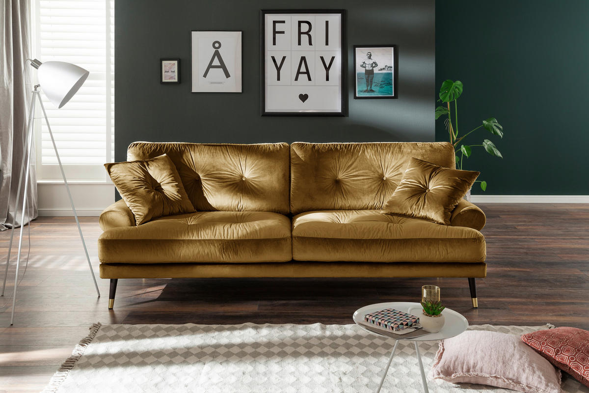 3-SITZER-SOFA TOKIO-3S SOFA Samt Senfgelb  - Senfgelb, MODERN, Textil (220/89/100cm) - MID.YOU