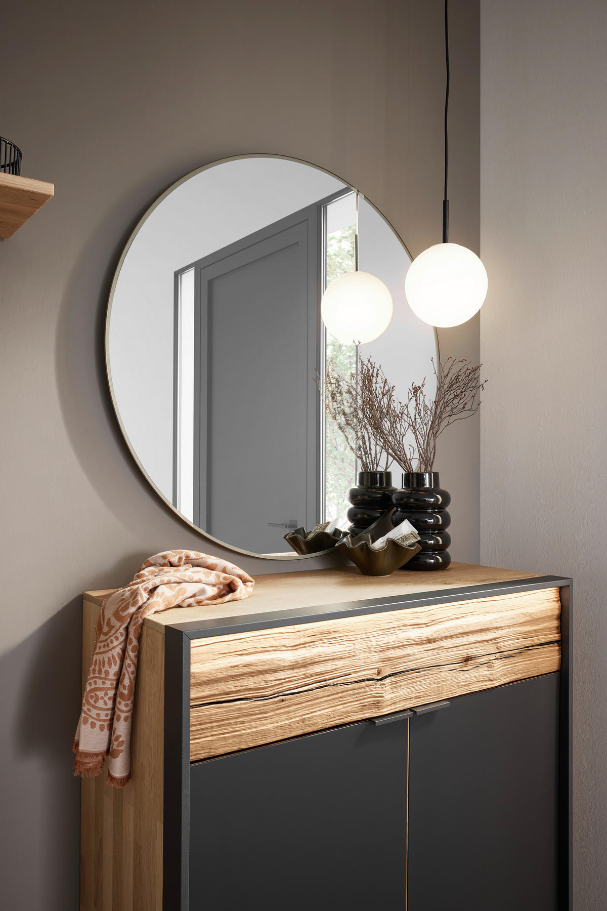 SPIEGEL 100/100/3 cm  - Graphitfarben, Natur, Glas/Holz (100/100/3cm) - Valdera