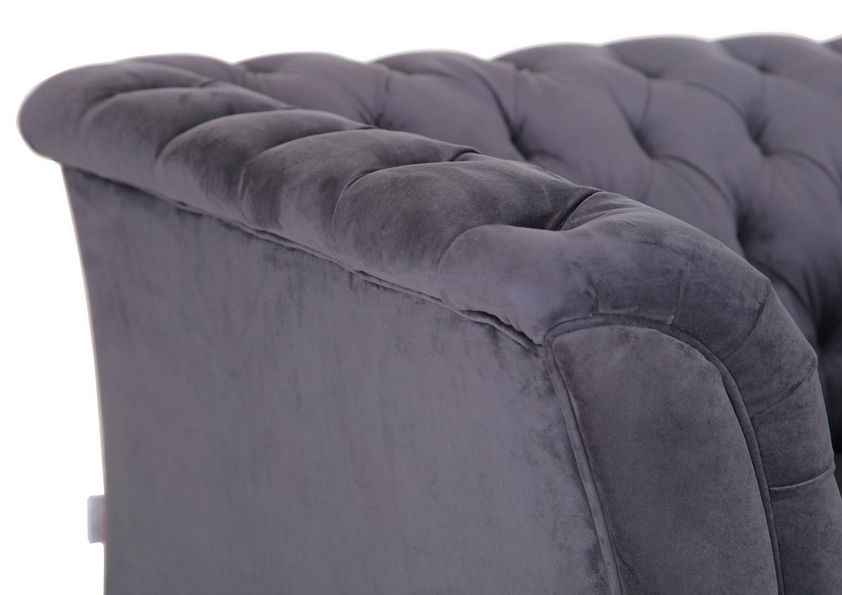 CHESTERFIELD-SOFA in Flachgewebe Hellgrau  - Hellgrau/Schwarz, LIFESTYLE, Textil/Metall (220/80/100cm) - Landscape