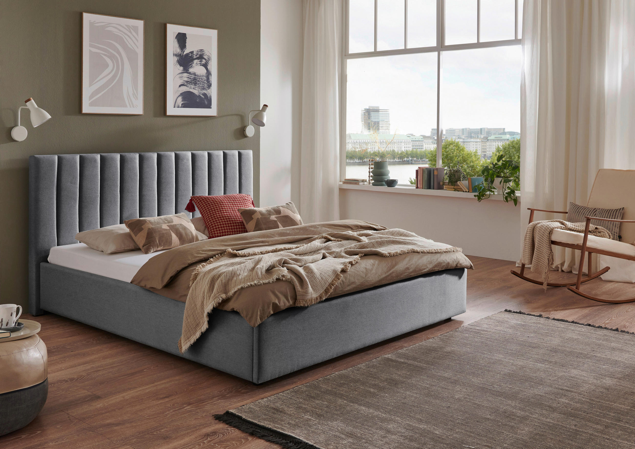 POLSTERBETT 180/200 cm  in Anthrazit  - Anthrazit/Schwarz, Design, Holz/Textil (180/200cm) - Boxxx