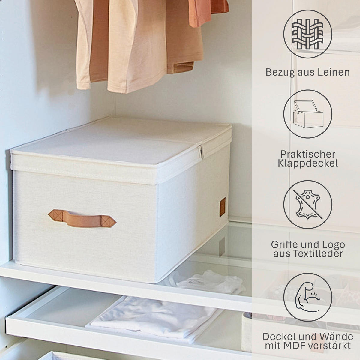 BOX MIT DECKEL Premium  - Beige, Basics, Textil (50/33/24cm) - Store It