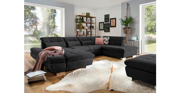 WOHNLANDSCHAFT  in Mikrofaser Graphitfarben  - Chromfarben/Graphitfarben, Design, Kunststoff/Textil (204/350/211cm) - Xora