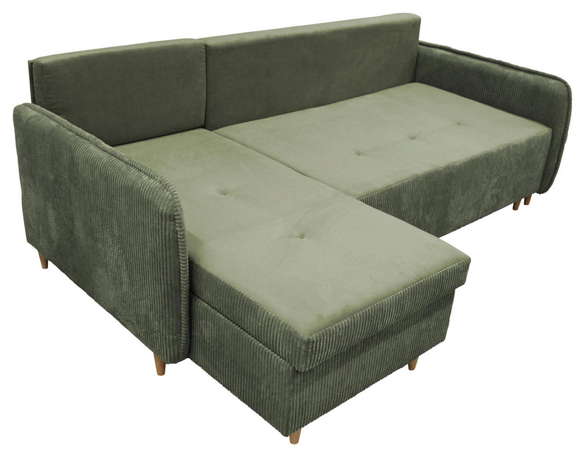 ECKSOFA TEDDY Mintgrün Cord, Bouclé Zierkissen, Rückenkissen, Bettkasten  - Naturfarben/Mintgrün, Design, Holz/Textil (142/215cm) - MID.YOU