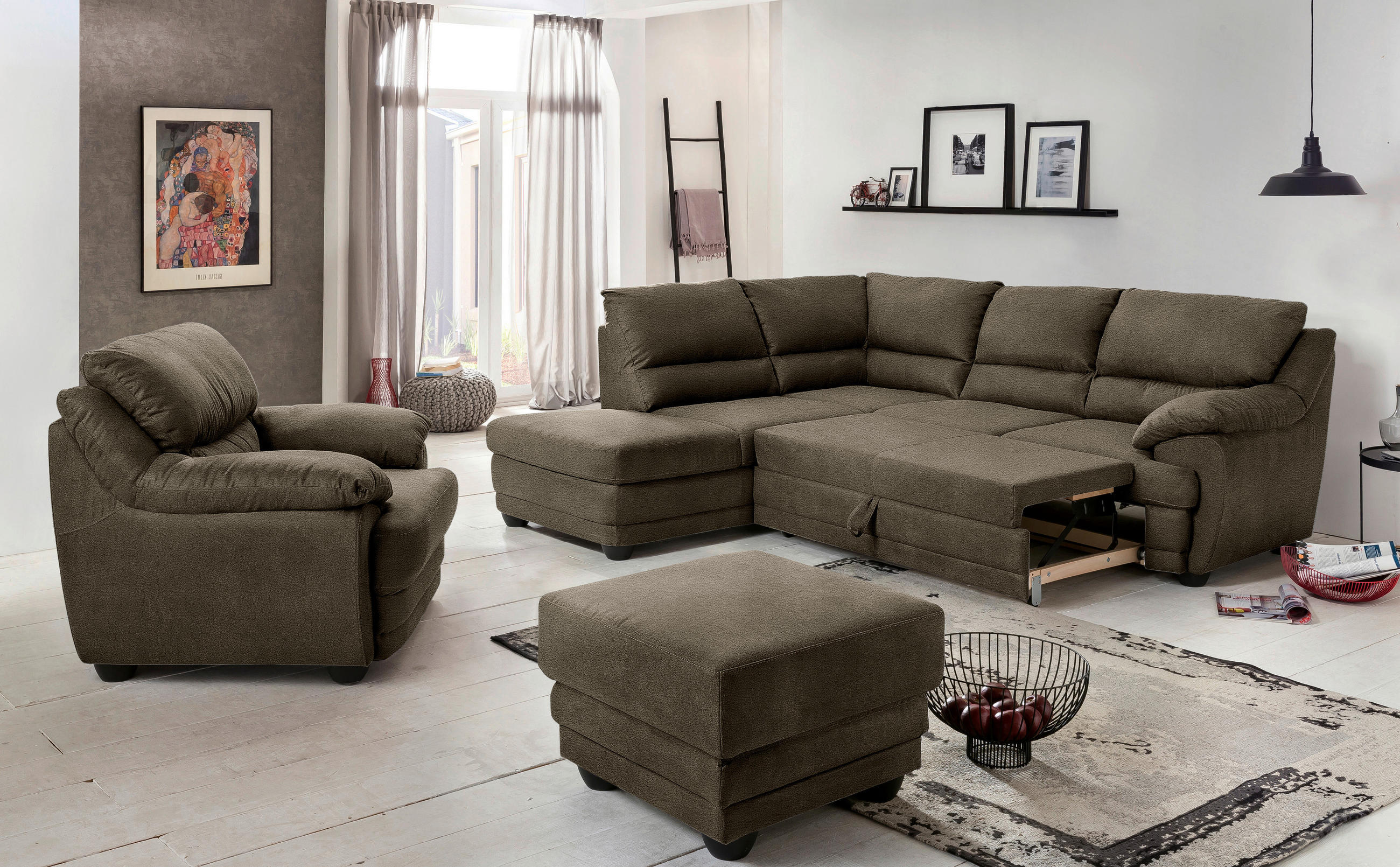 ECKSOFA in Chenille Grau  - Schwarz/Grau, Design, Kunststoff/Textil (225/246cm) - Livetastic