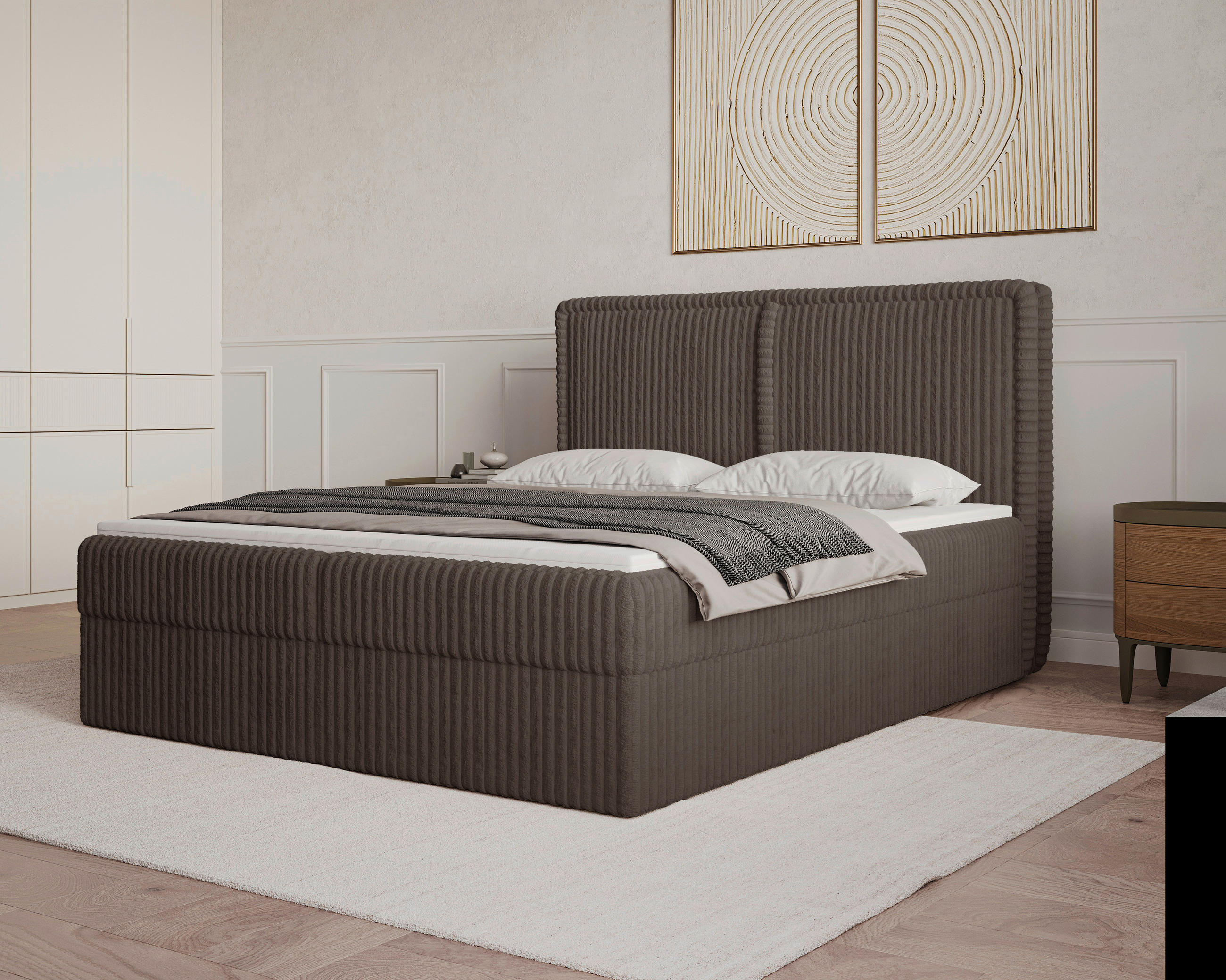 BOXBETT 180/200 cm,  in Braun, Bettkasten, Topper, H2 + H3 = mittel + fest  - Schwarz/Braun, MODERN, Holz/Kunststoff (180/200cm) - MID.YOU