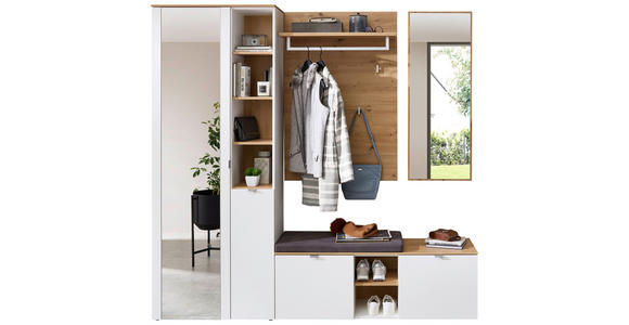 GARDEROBE 4-teilig  in 206/202/38 cm  - Weiß/Eiche Artisan, Design, Glas/Holzwerkstoff (206/202/38cm) - Xora