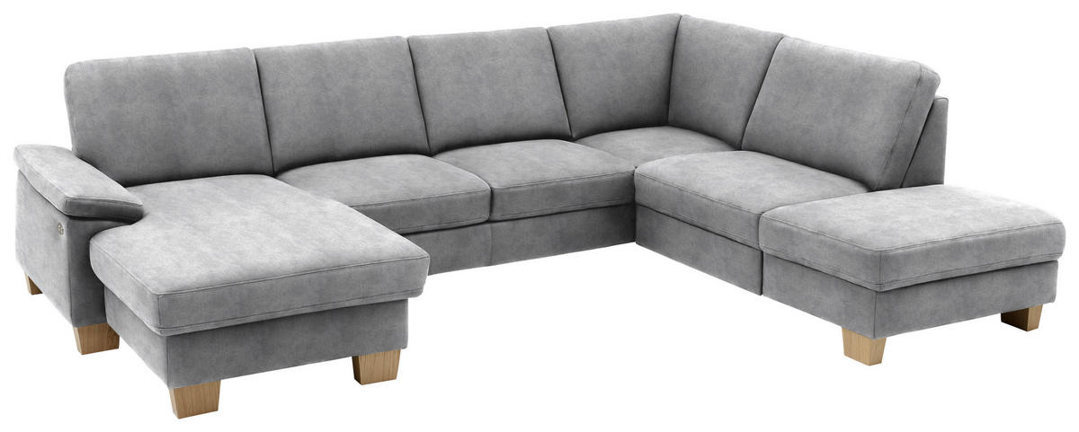 WOHNLANDSCHAFT in Velours Hellgrau  - Eichefarben/Hellgrau, Konventionell, Holz/Textil (167/316/235cm) - Beldomo System