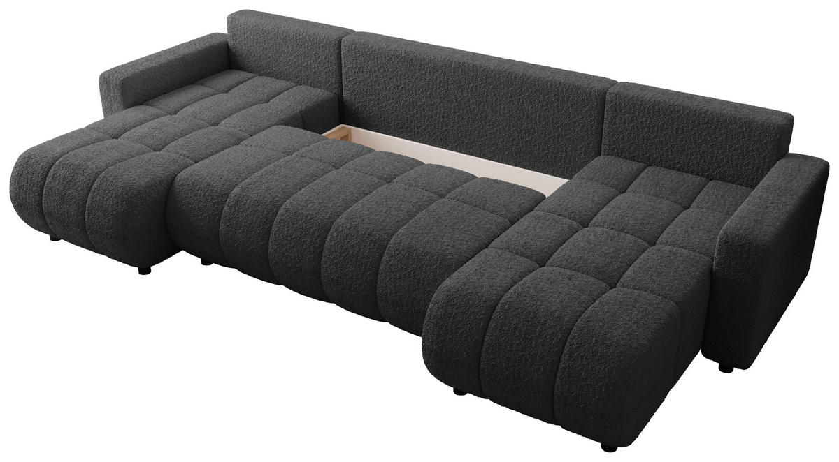 WOHNLANDSCHAFT Dunkelgrau Bouclé  - Dunkelgrau/Schwarz, MODERN, Kunststoff/Textil (150/312/150cm) - Carryhome