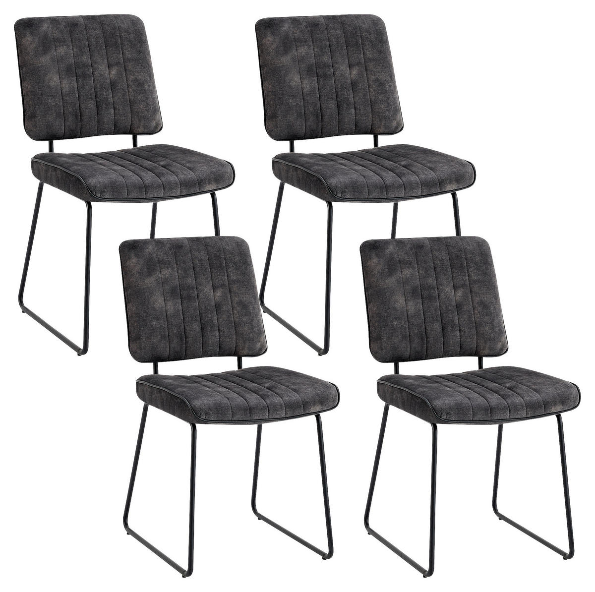 STUHL-SET 2 Stück  in Stahl Samt Metall, Textil  - Anthrazit/Schwarz, MODERN, Textil/Metall (45/83/61cm) - MID.YOU