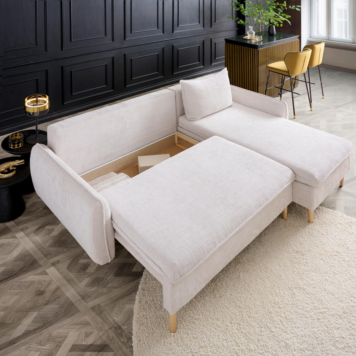 ECKSOFA Perlmutt Chenille  - Buchefarben/Perlmutt, KONVENTIONELL, Holz/Textil (244/163cm) - Carryhome