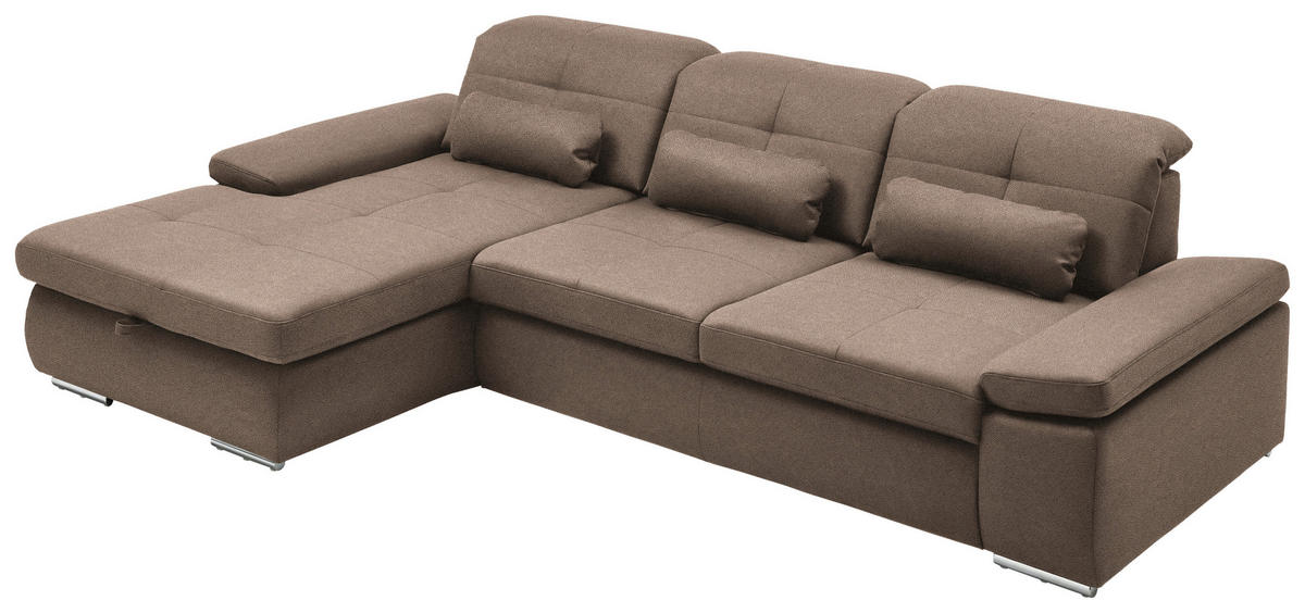 ECKSOFA  in Flachgewebe Sandfarben  195/309 cm  - Sandfarben/Chromfarben, Design, Textil (195/309cm) - Beldomo Style