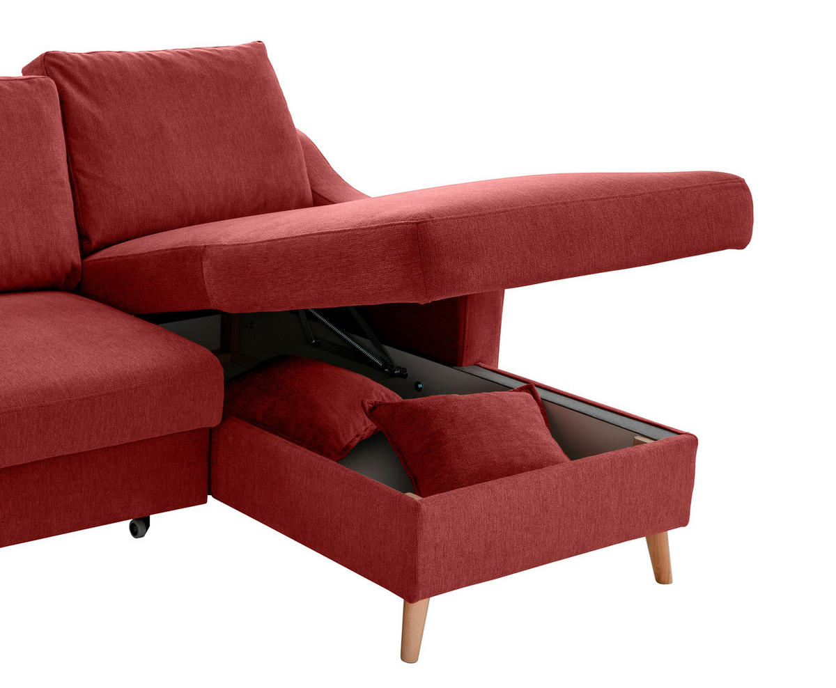 WOHNLANDSCHAFT in Chenille Rot  - Rot/Naturfarben, Konventionell, Holz/Textil (200/301/150cm) - Livetastic
