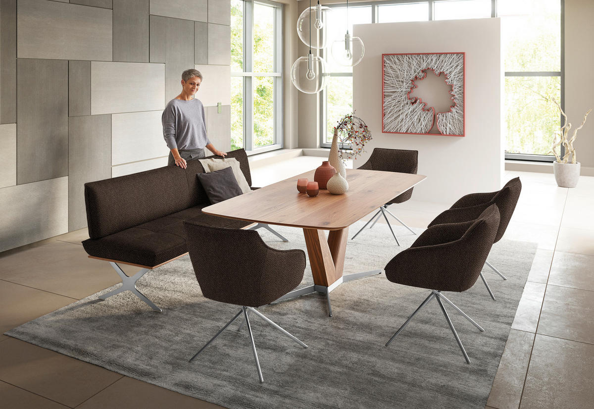 SITZBANK 214/88/66 cm  in Braun, Nussbaumfarben, Nickelfarben  - Edelstahlfarben/Nussbaumfarben, Design, Holz/Textil (214/88/66cm) - Koinor