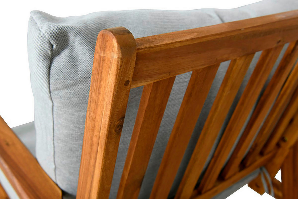 LOUNGEGARNITUR 4-teilig   Akazie massiv  - Hellgrau/Akaziefarben, MODERN, Holz/Textil - MID.YOU