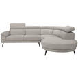 ECKSOFA in Velours Sandfarben  - Sandfarben/Schwarz, Design, Textil/Metall (299/264cm) - Novel