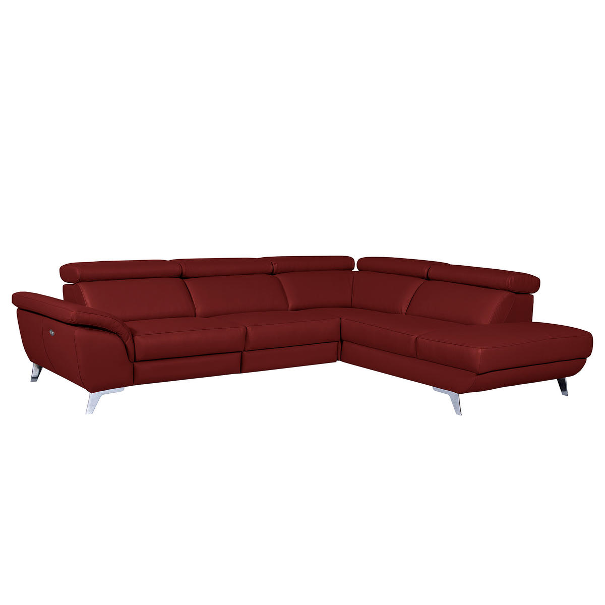 ECKSOFA Echtleder Rot  - Silberfarben/Rot, Design, Leder/Metall (283/228cm) - Livetastic