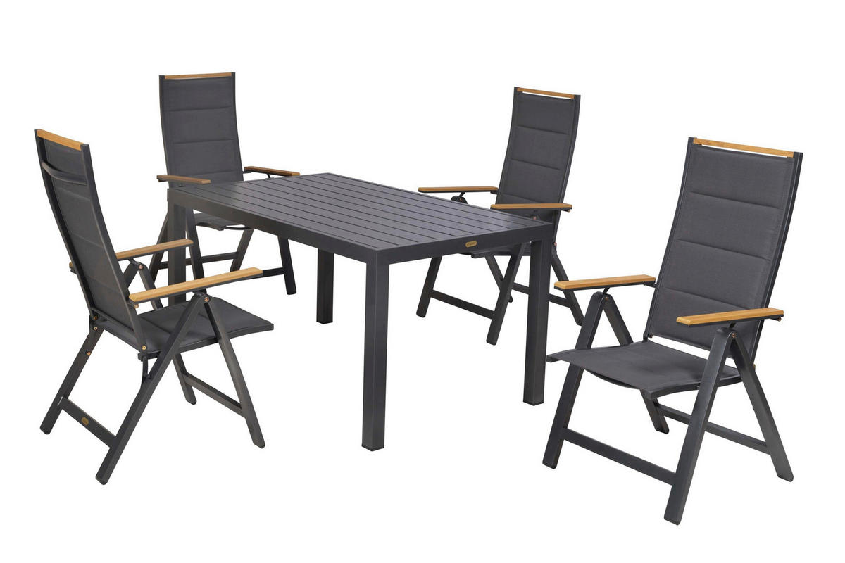 GARTENTISCHGRUPPE beschichtet Aluminium  - Graphitfarben/Grau, KONVENTIONELL, Kunststoff/Textil - Gardenson