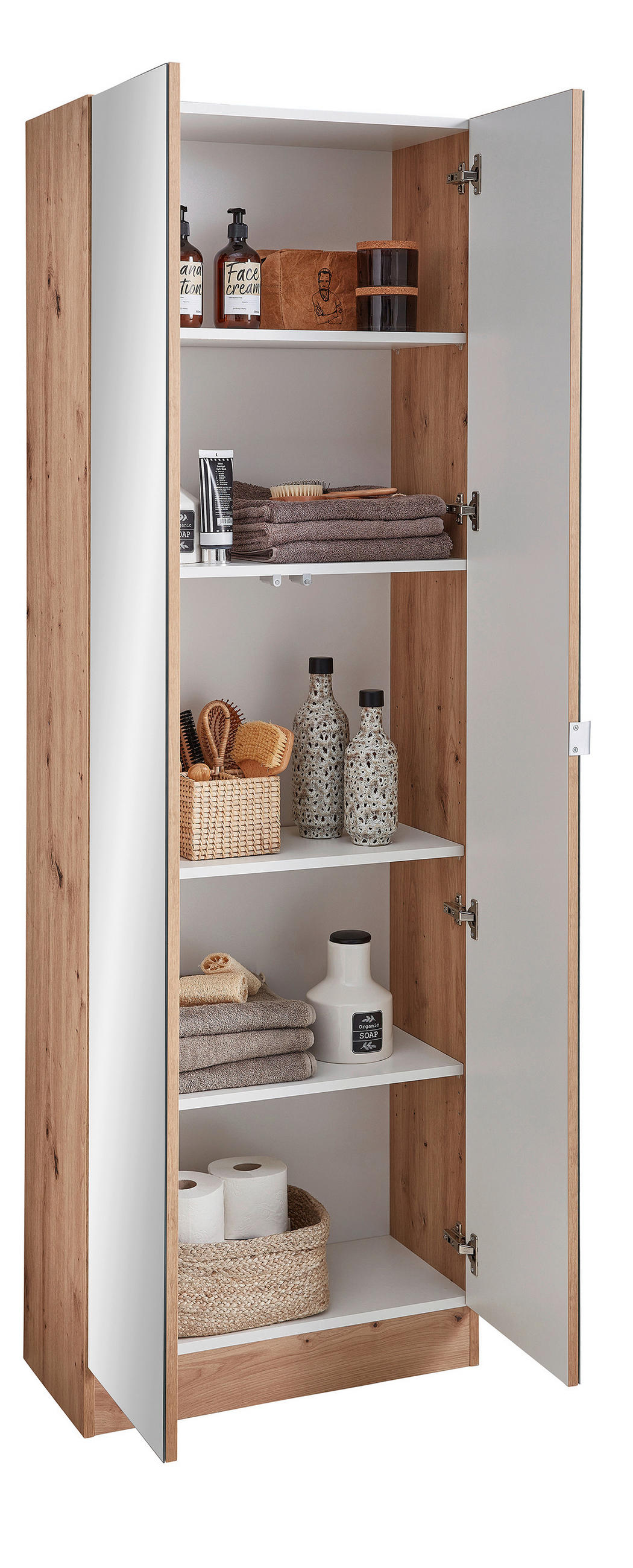 HOCHSCHRANK 65/195,5/33 cm  - Eichefarben, KONVENTIONELL, Glas/Holzwerkstoff (65/195,5/33cm) - Xora
