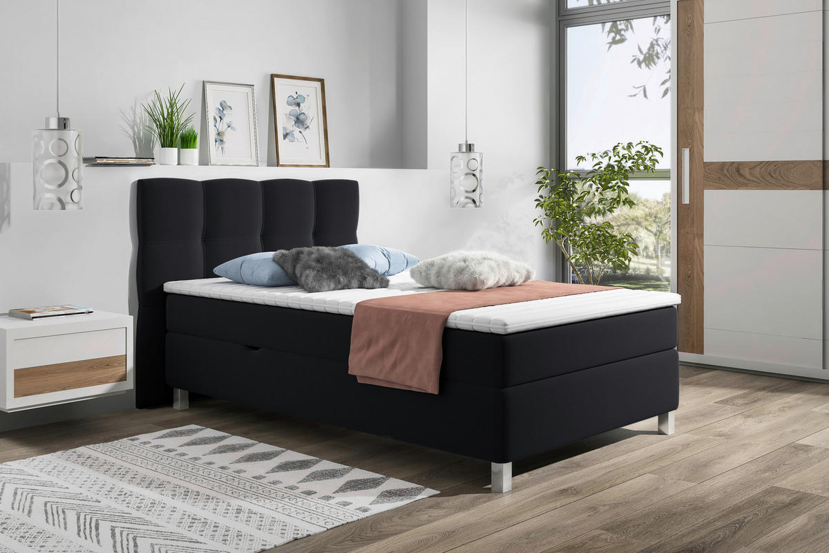 POSTELJA Z VZMETNICO 120 cm   x 200 cm  , tekstil črna  - črna/barve aluminija, Konvencionalno, umetna masa/tekstil (120/200cm) - Carryhome