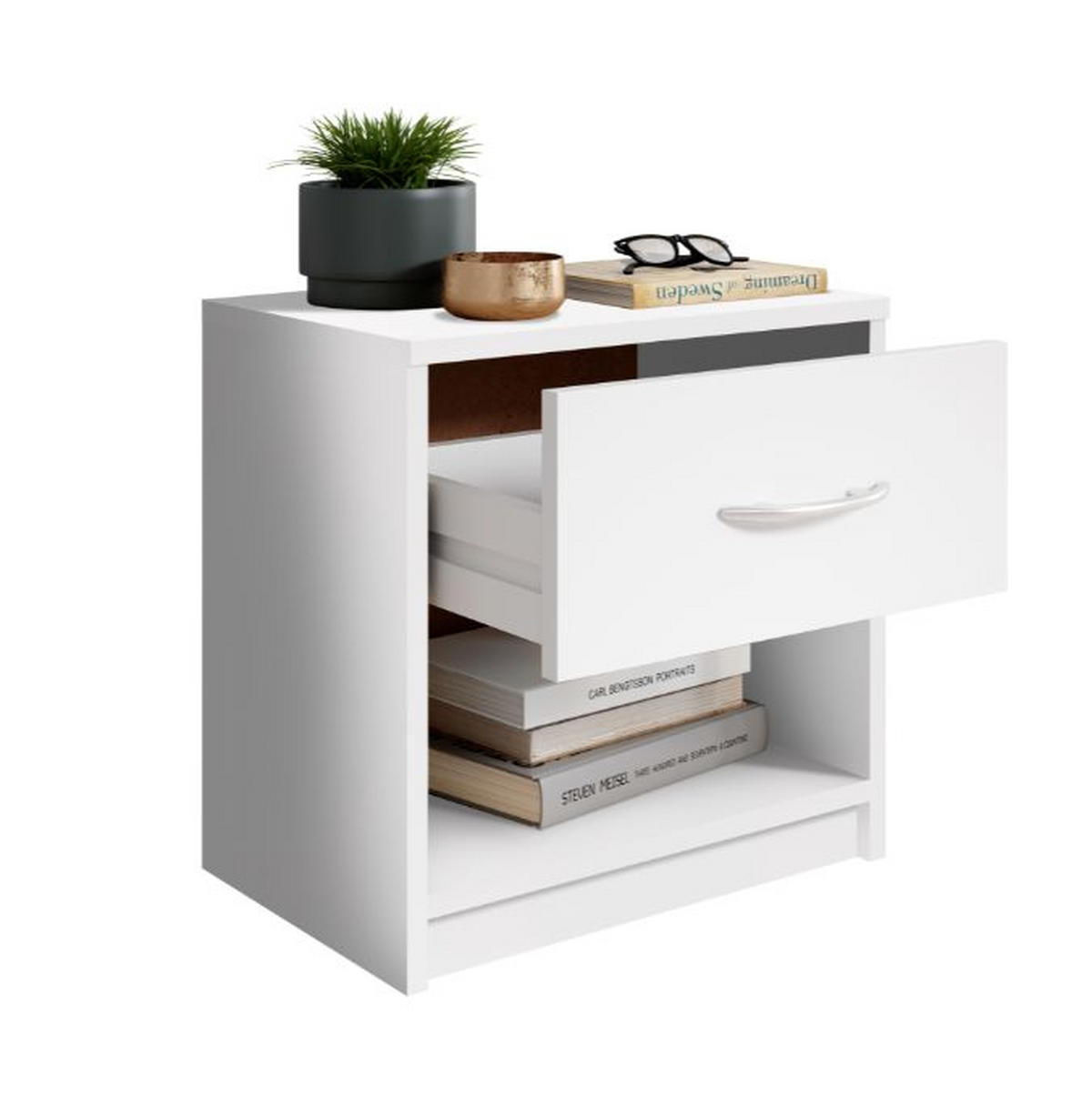 NACHTSCHRANK 39/41/28 cm  - Silberfarben/Weiß, Basics (39/41/28cm) - P & B